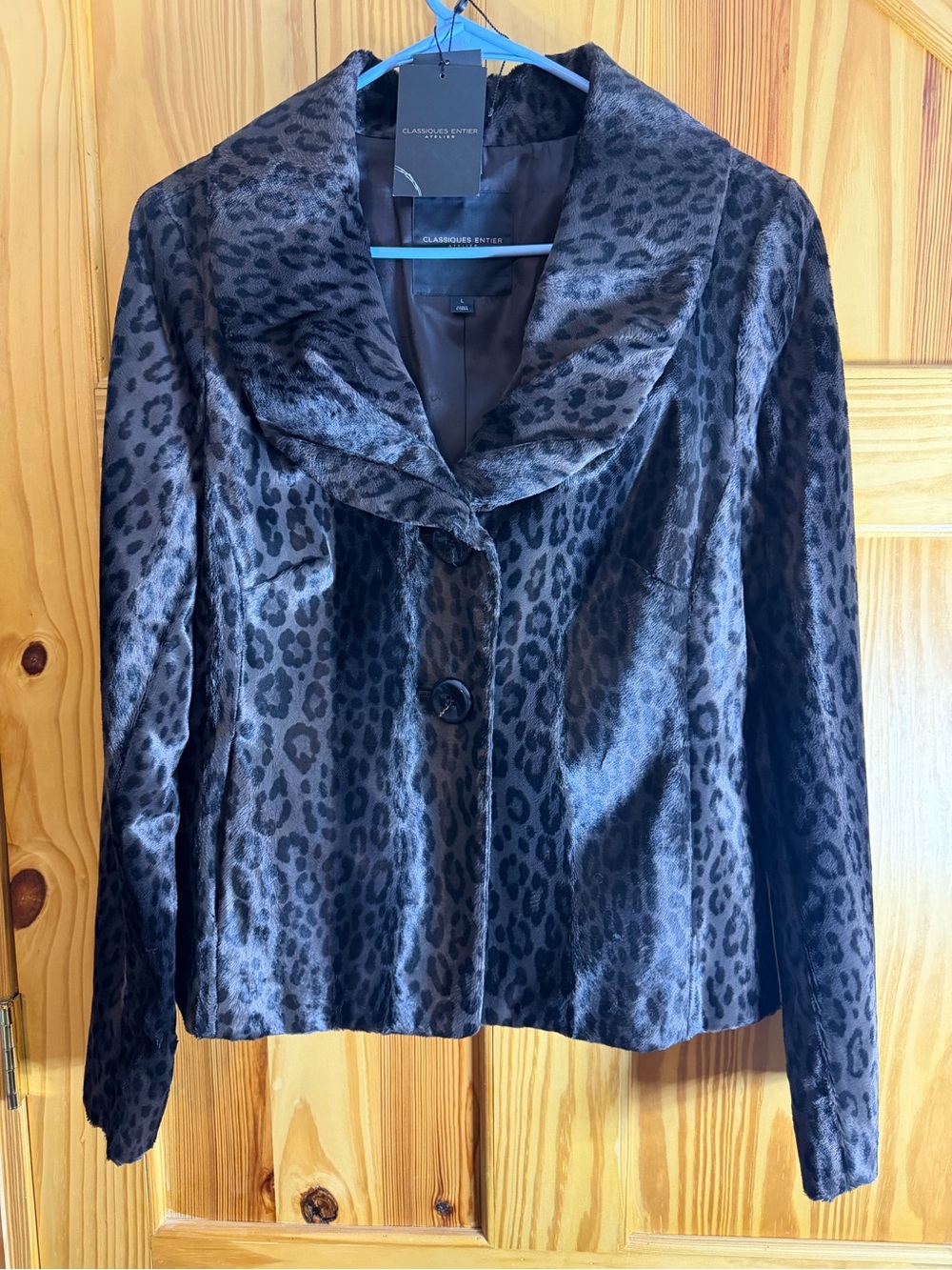 Classiques Entier Black Leopard-Print Satin Blazer